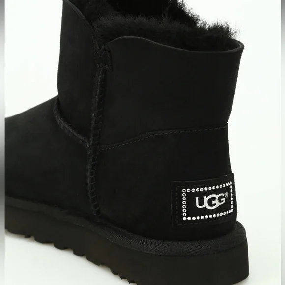 UGG Classic Mini Turnlock Bling Swarovski Crystal Black Boot, Size 8 - Picture 1 of 16